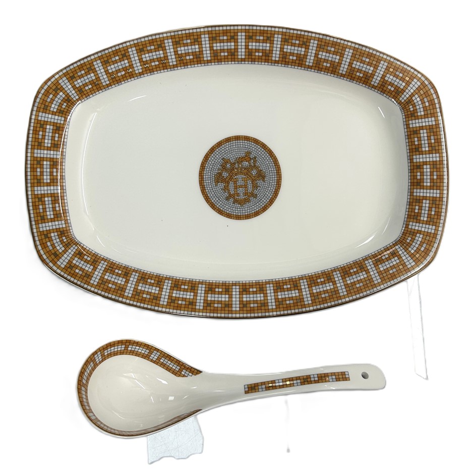 Hermès Mosaique au 24 Porcelain Serving Platter Set with Spoon
