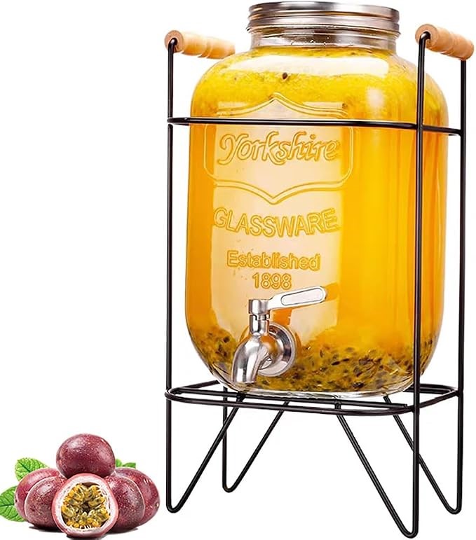 4L Glass Drink Dispenser with Stand, Leak-Proof Stainless Steel Faucet, Wid