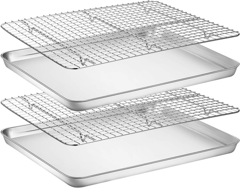 WILDONE Baking Sheet with Rack Set, 2 Pans + 2 Racks, 45 x 33 x 2.5CM.