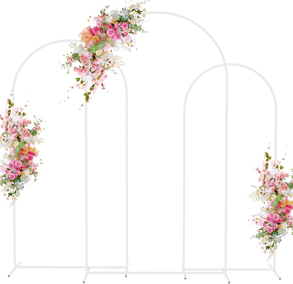 WOKCEER Wedding Arch Backdrop Stand 7.2FT Set of 3 White Metal for Ceremony