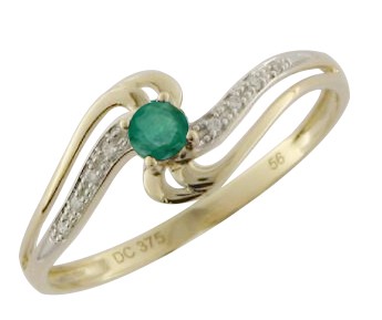 Genuine 9ct Yellow gold Natural Diamond & Natural Emerald Ring Size 7