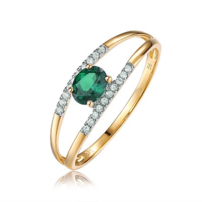 Genuine 9ct Yellow gold Natural Diamond & Natural Emerald Ring Size 7