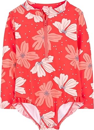 2 x SIMPLE JOYS By CARTER'S Girls' Long Sleeve Zipper One-Piece Swimsuit, S