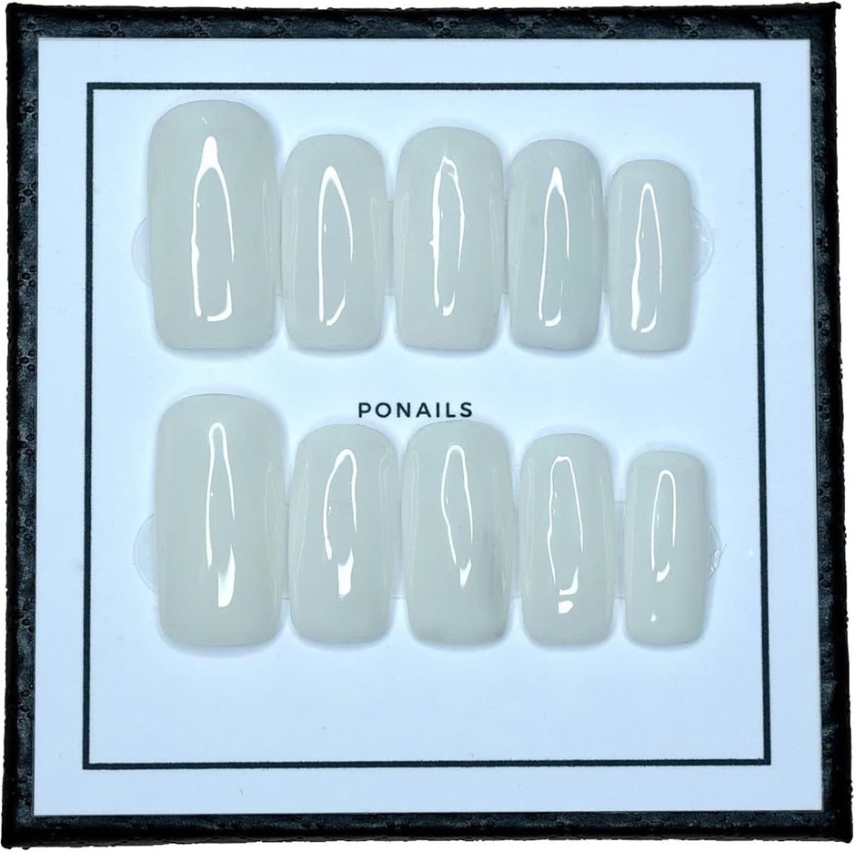 10 Pcs Handmade Press on Nails (Large, Milky White Jelly Nails/M.Square) A0