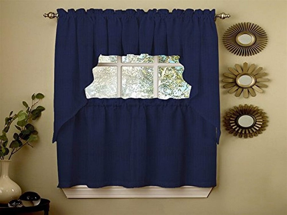 Sweet Home Collection Opaque Rib Cord Kitchen Curtains Swag Pair, Ribcord N