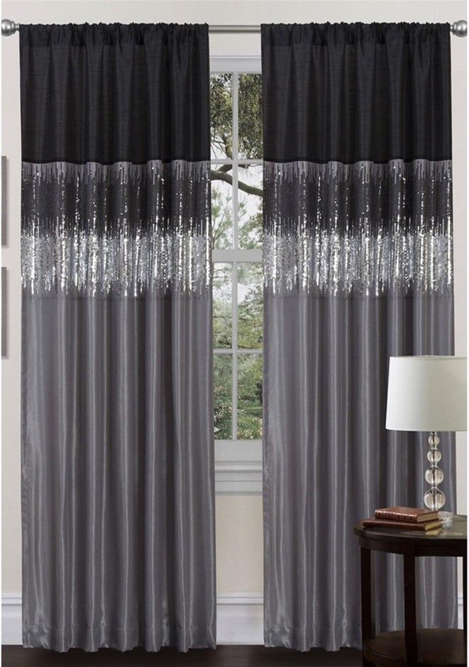 LUSH DECOR Night Sky Curtain Panel, Black/Gray. Buyers Note - Discount Fre