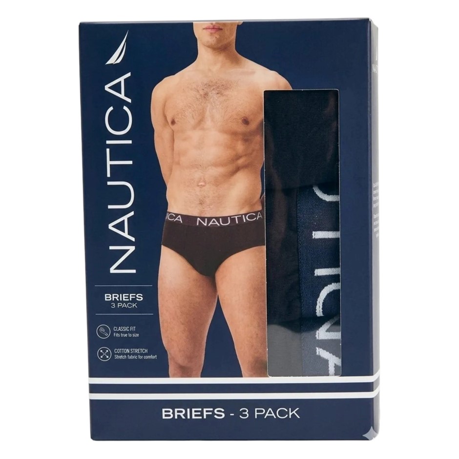 3-Pack NAUTICA Men's Stretch Briefs, Size XL, 95% Cotton, Black. Buyers No
