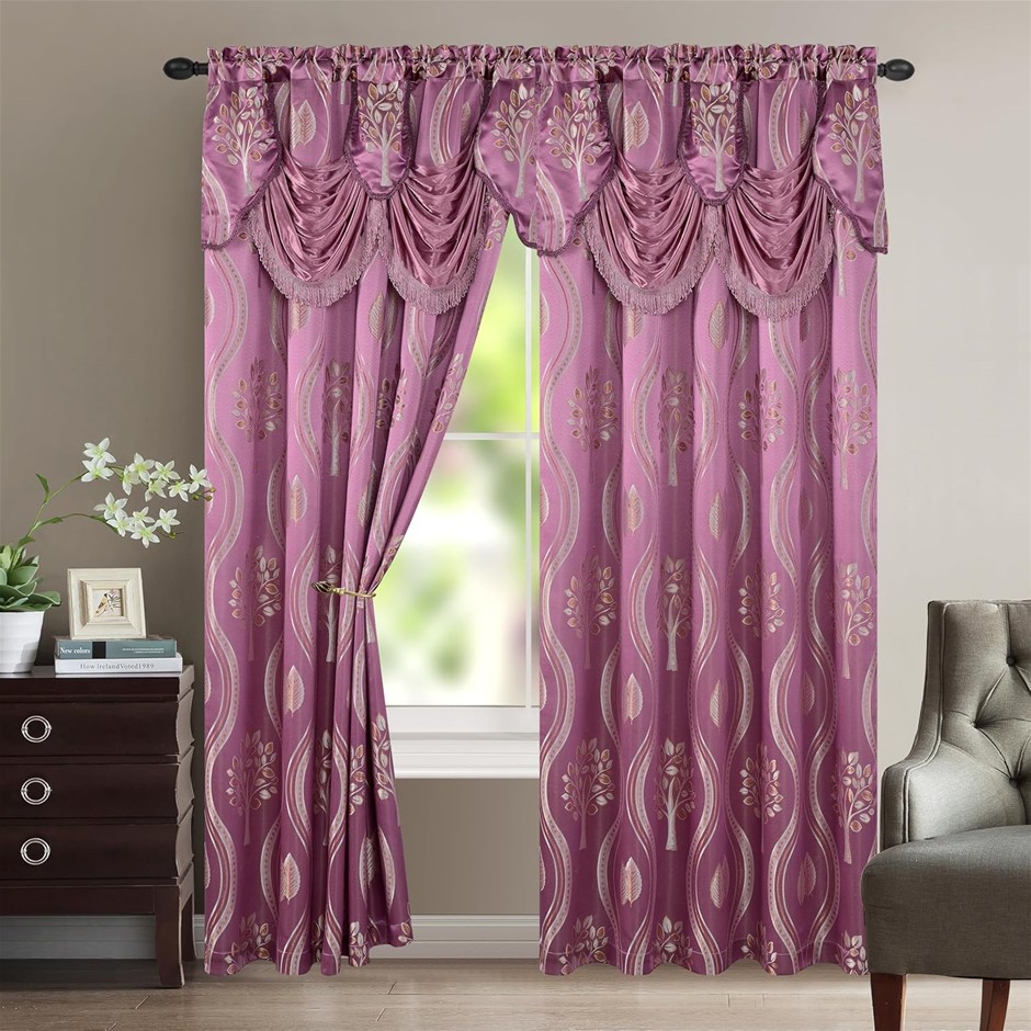 ELEGANT COMFORT Aurora Jacquard Luxurious Curtains with Attached Valance &