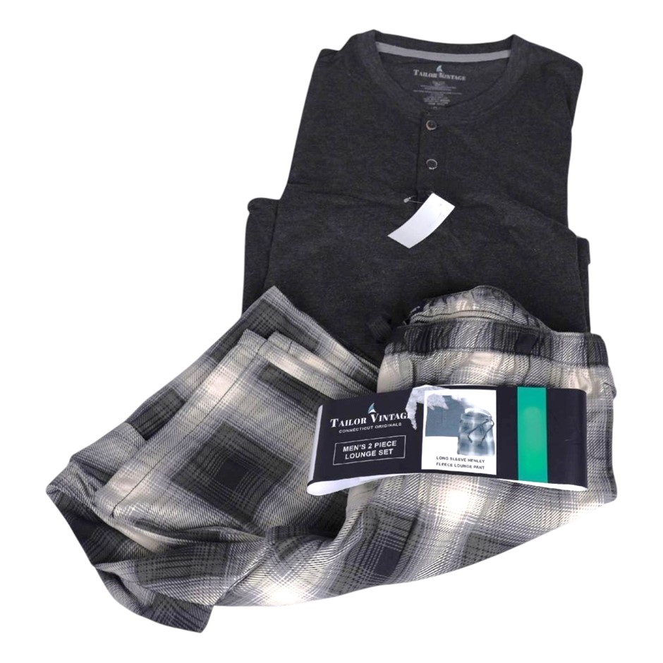 0188-5062664 · 2pc TAILOR VINTAGE Men's Lounge Set, Size M, Incl: Henley & Soft Pant, Char