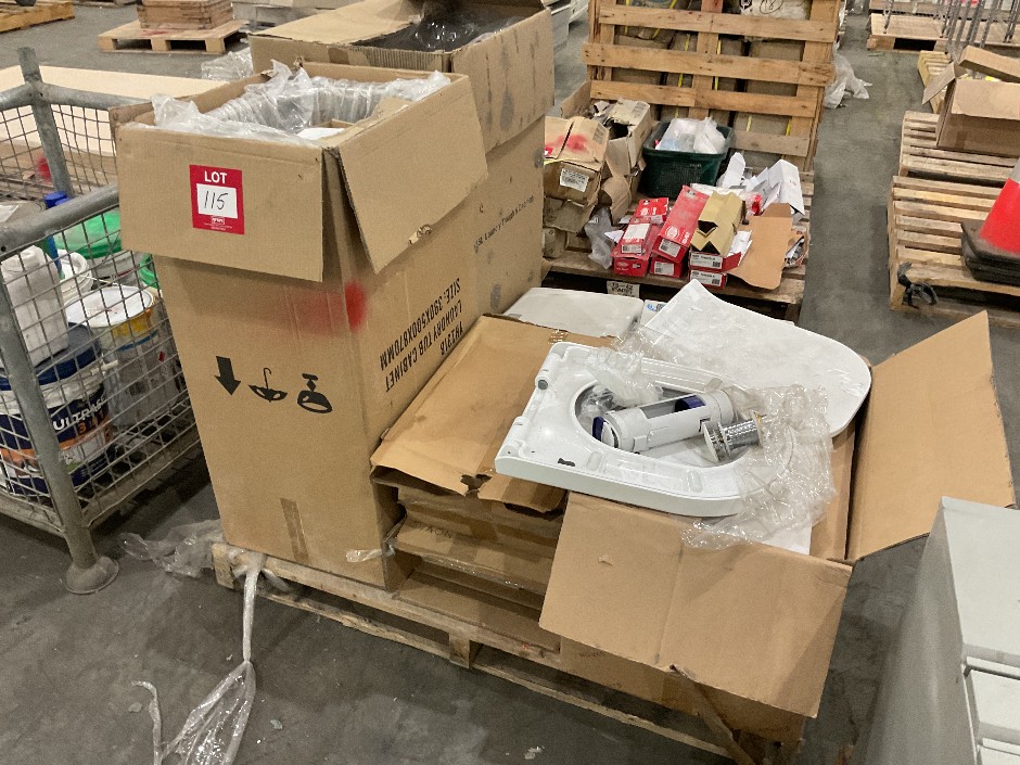 Pallet Comprising Toilet Seats, Cisterns and 2x Laundry Trough with Cabi