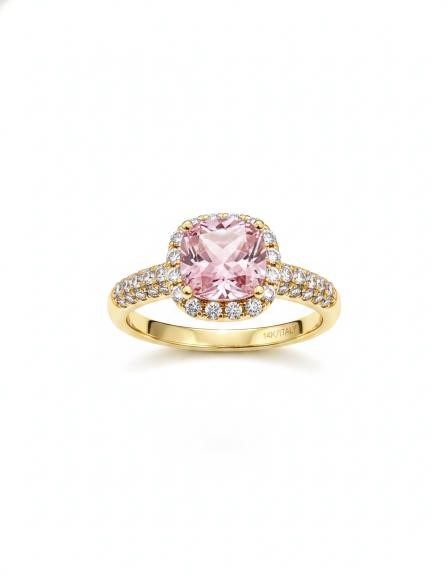 14K/Italy 2.0ct Pink Princess Cut Yellow Gold Filled Ring(stamped) 7US