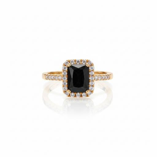 14K/Italy 2.0ct black Emerald Cut Yellow Gold Filled Ring(stamped) 8US