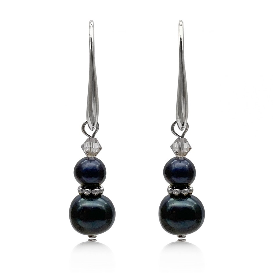 6-10mm Pearl Swarovski® Crystal & Real Platinum Plated Drop Earrings