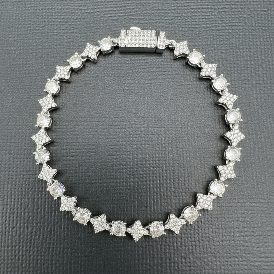 18K Silver-Filled 6mm Tennis Star Bracelet with AAA Cubic Zirconias- 20.3cm