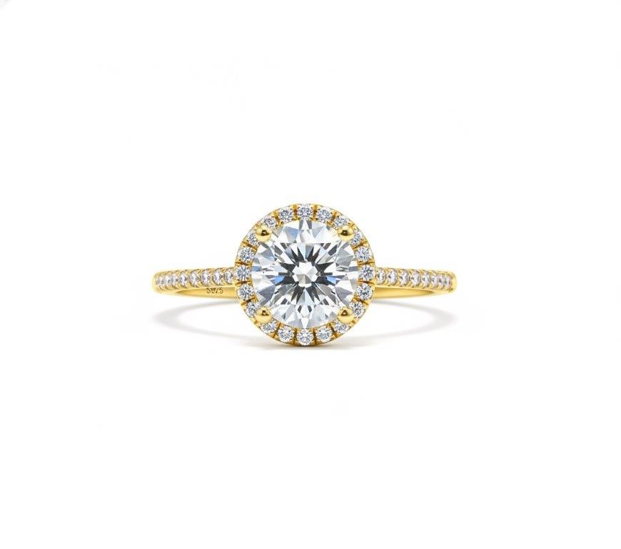 2.0ct GRA Moissanite white 18k Solid Yellow Gold Vermeil Ring -7US