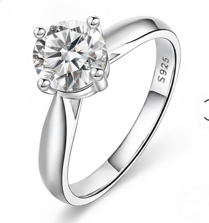 1.0ct GRA Moissanite white 18k white Gold Vermeil Ring -7US