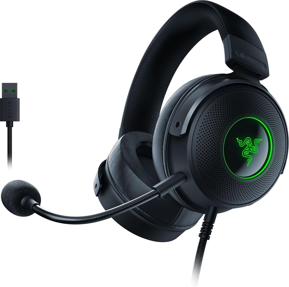 RAZER Kraken V3 Wired USB Gaming Headset: Triforce Titanium 50mm Drivers -