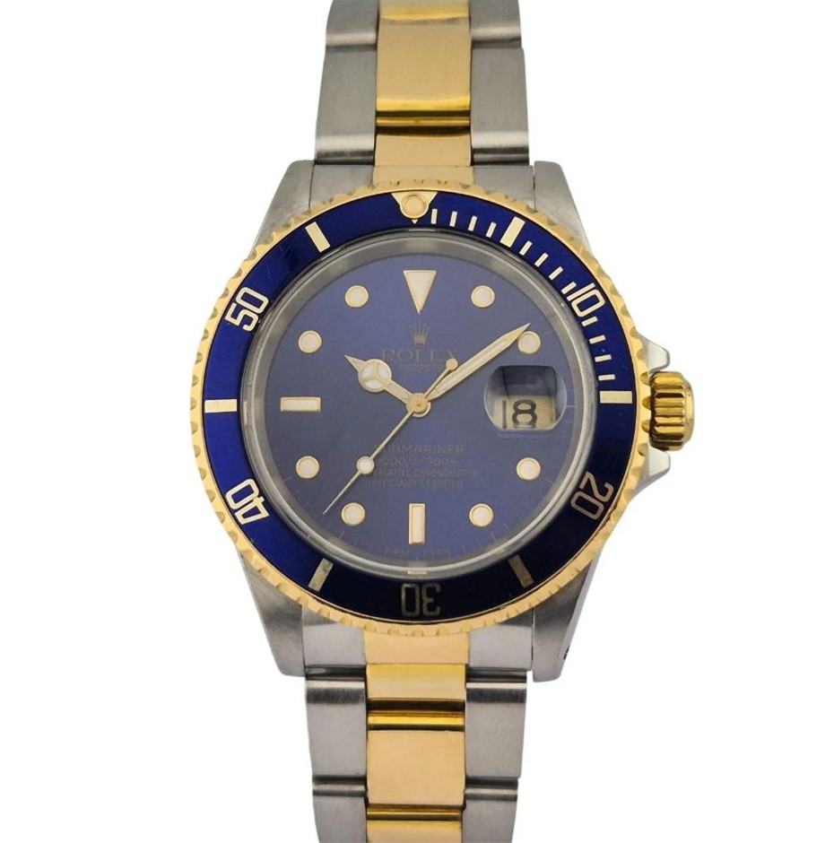 ROLEX 16613 SUBMARINER DATE BLUESY “PURPLE DIAL” 40MM 1989 SERVICED WXO&COA