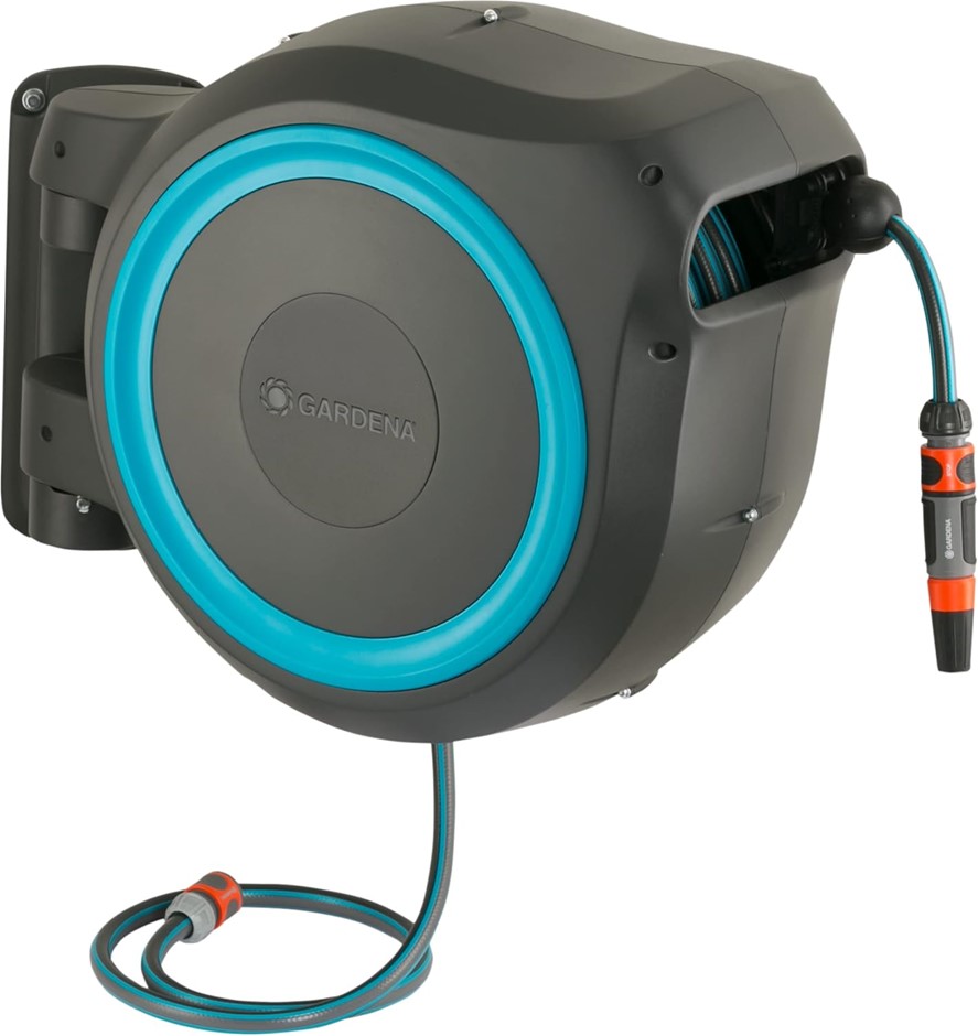 GARDENA Roll-up 35 Retractable Hose Reel, Black/Turquoise, G18630-20.