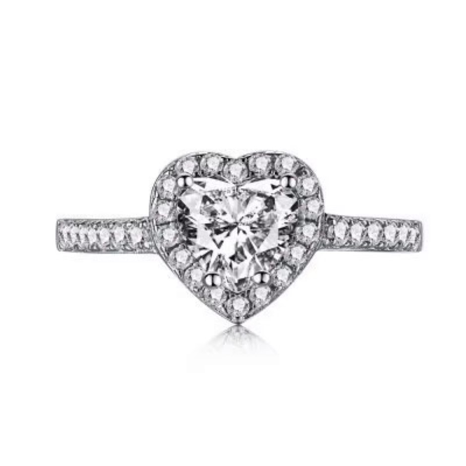 1.0ct Heart 5A Cubic Zirconia 925 Sterling Silver Ring - Size 9