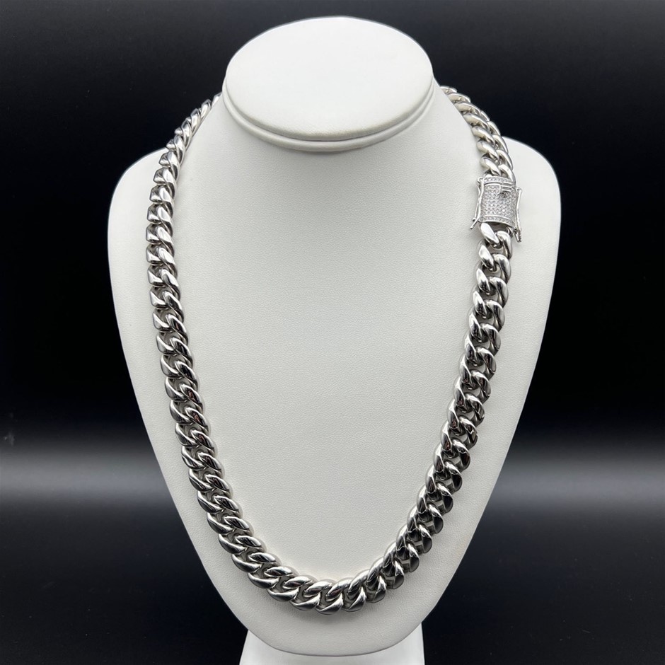 18K Gold-Filled Cuban Necklace with AAA Cubic Zirconia Clasp, 8MM -  60.9cm