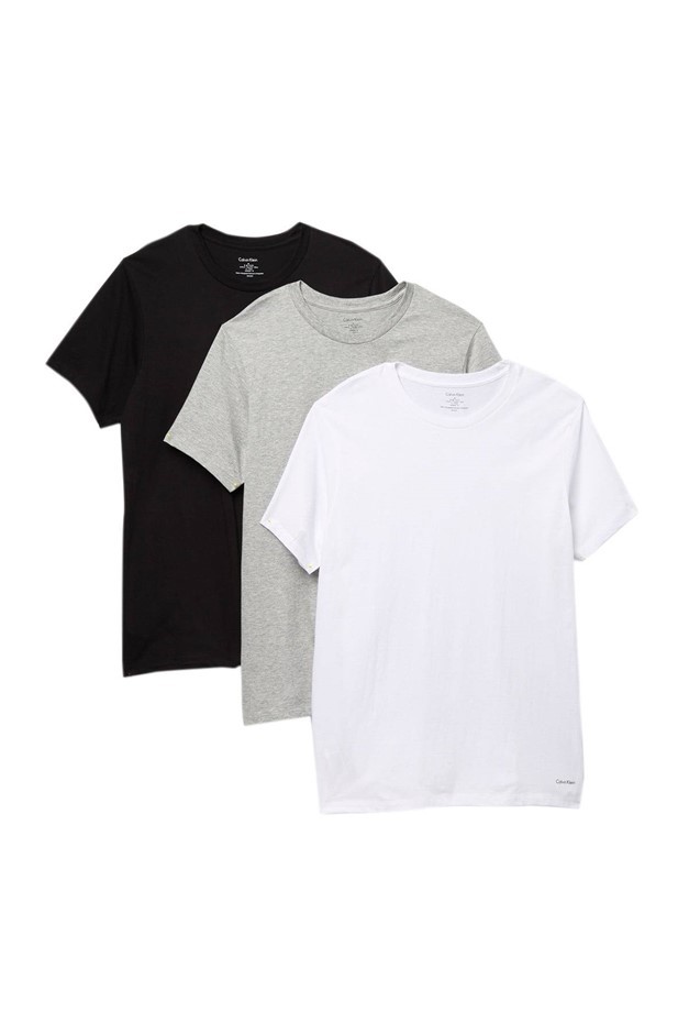 3-Pack CALVIN KLEIN Men's Crew Tees, Size L, 100% Cotton, Black/White/Grey