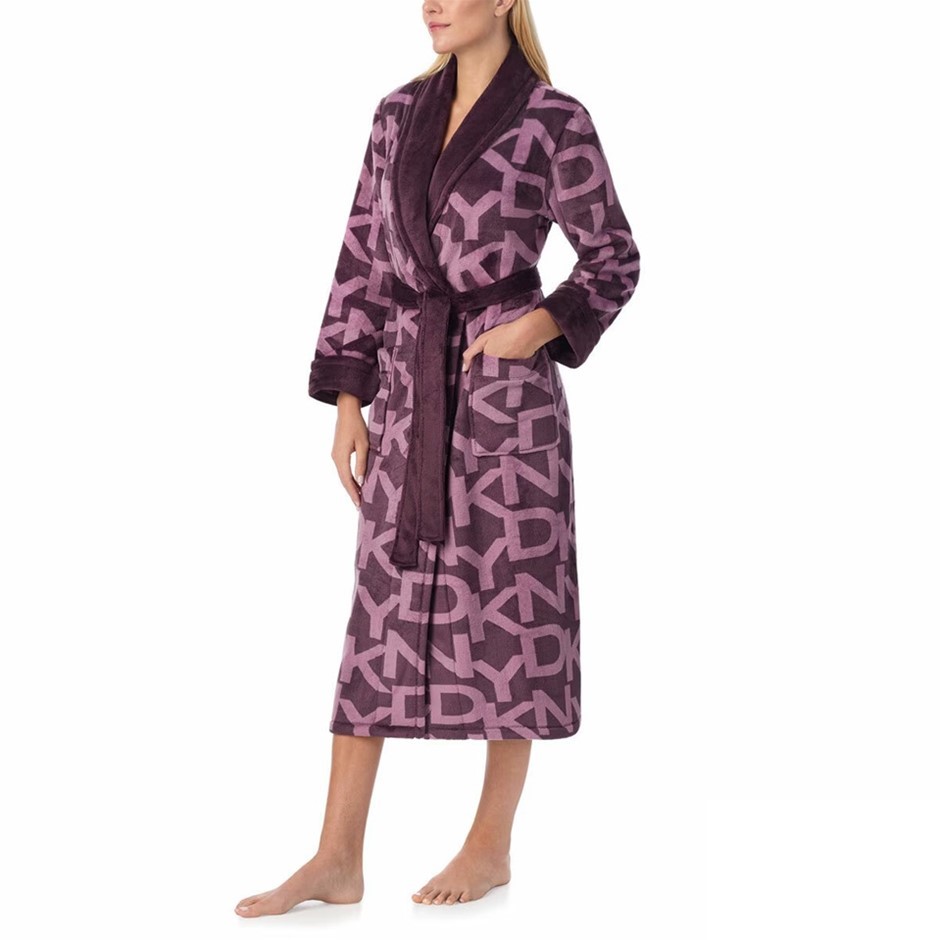 DKNY Women's Plush Shawl Collar Robe, Size S, Purple. Buyers Note - Discou