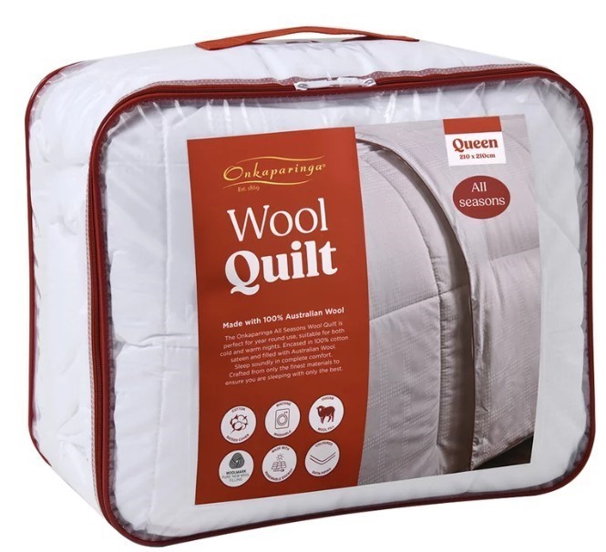 ONKAPARINGA All Seasons Wool Quilt, Queen.