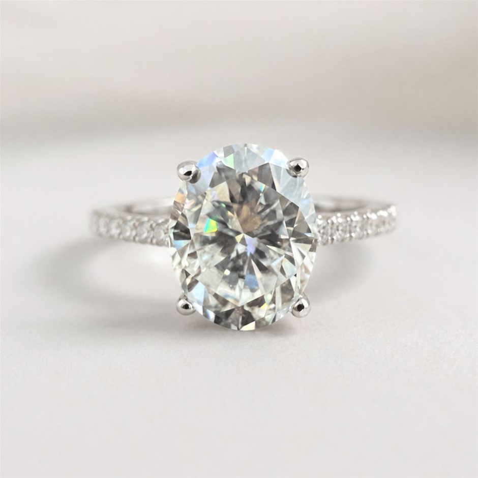 3ct Moissanite Oval Cut Ring 18k Gold on Sterling Silver