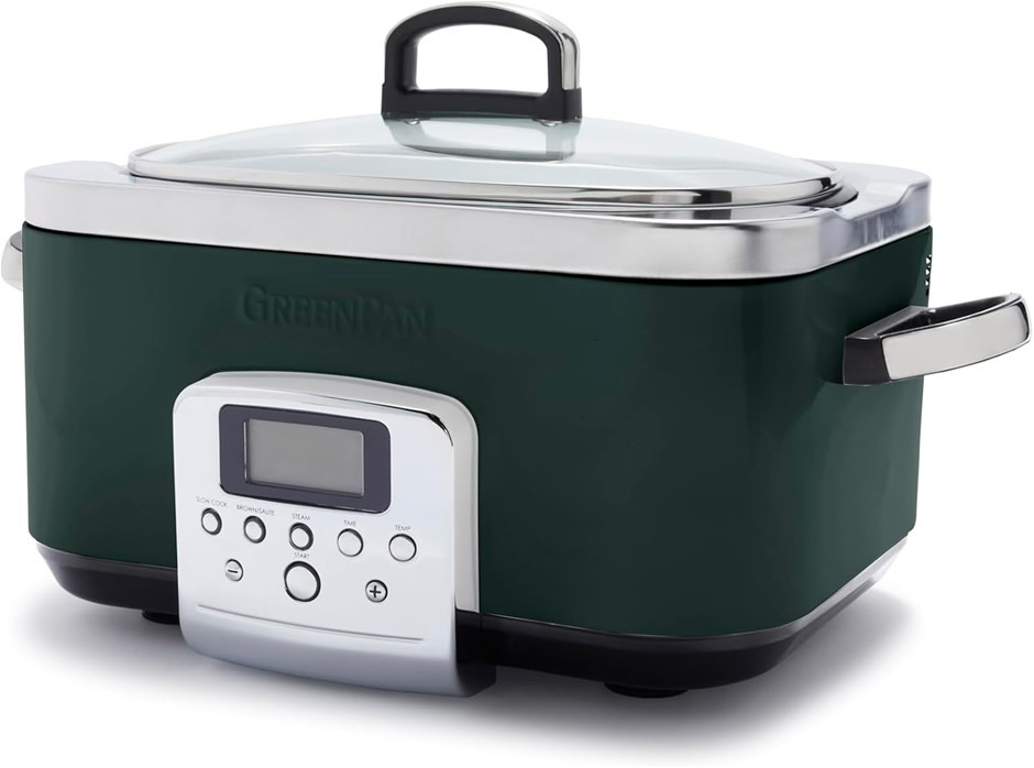 GreenPan Slow Cooker Pine Green, 6L Dishwasher safe pot, Vibrant LCD displa