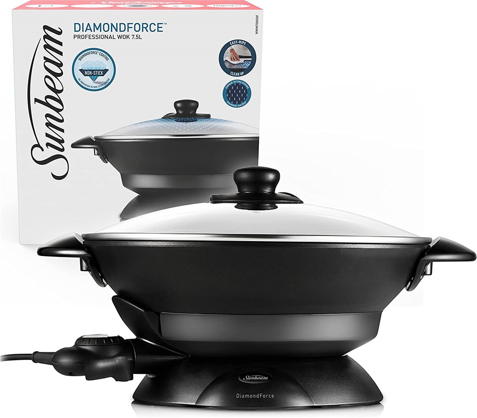 SUNBEAM DiamondForce Professional Electric Wok | Durable Non-Stick Wok Pan,