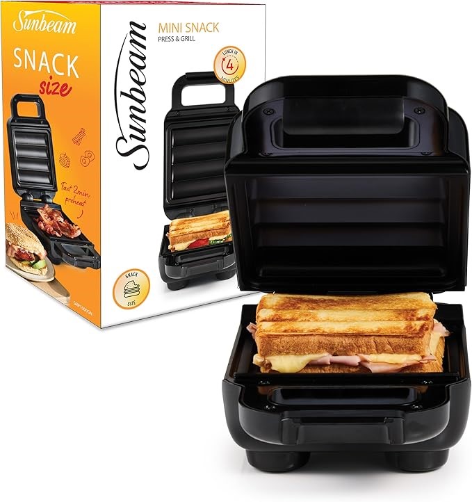 SUNBEAM Mini Snack Press & Grill | Sandwich Press& Mini Oven In One, Cooks