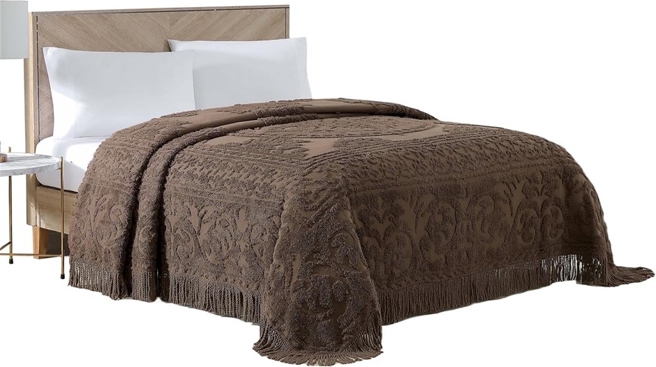 BEATRICE Home Fashions Medallion Chenille Bedspread, King, Chocolate. NB: N