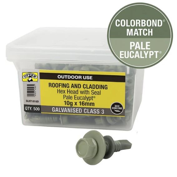 Otter Roofing Screws 10g x 16mm Pale Eucalypt® Hex Head w/ Seal (A750TOP1)