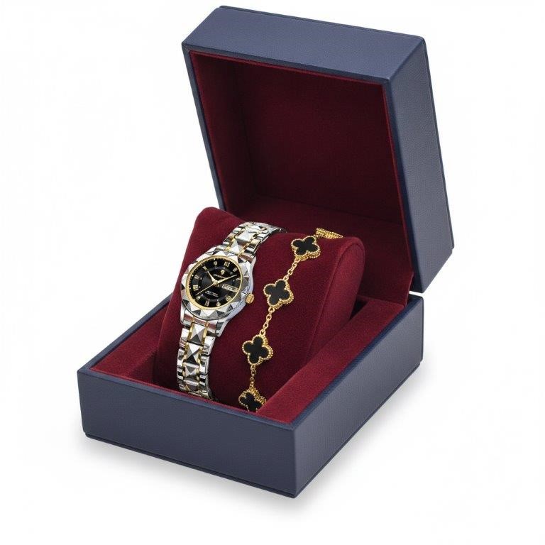 Women's Watch & Bracelet  Set 925 Sterling Plated 18K Yellow Gold Plated