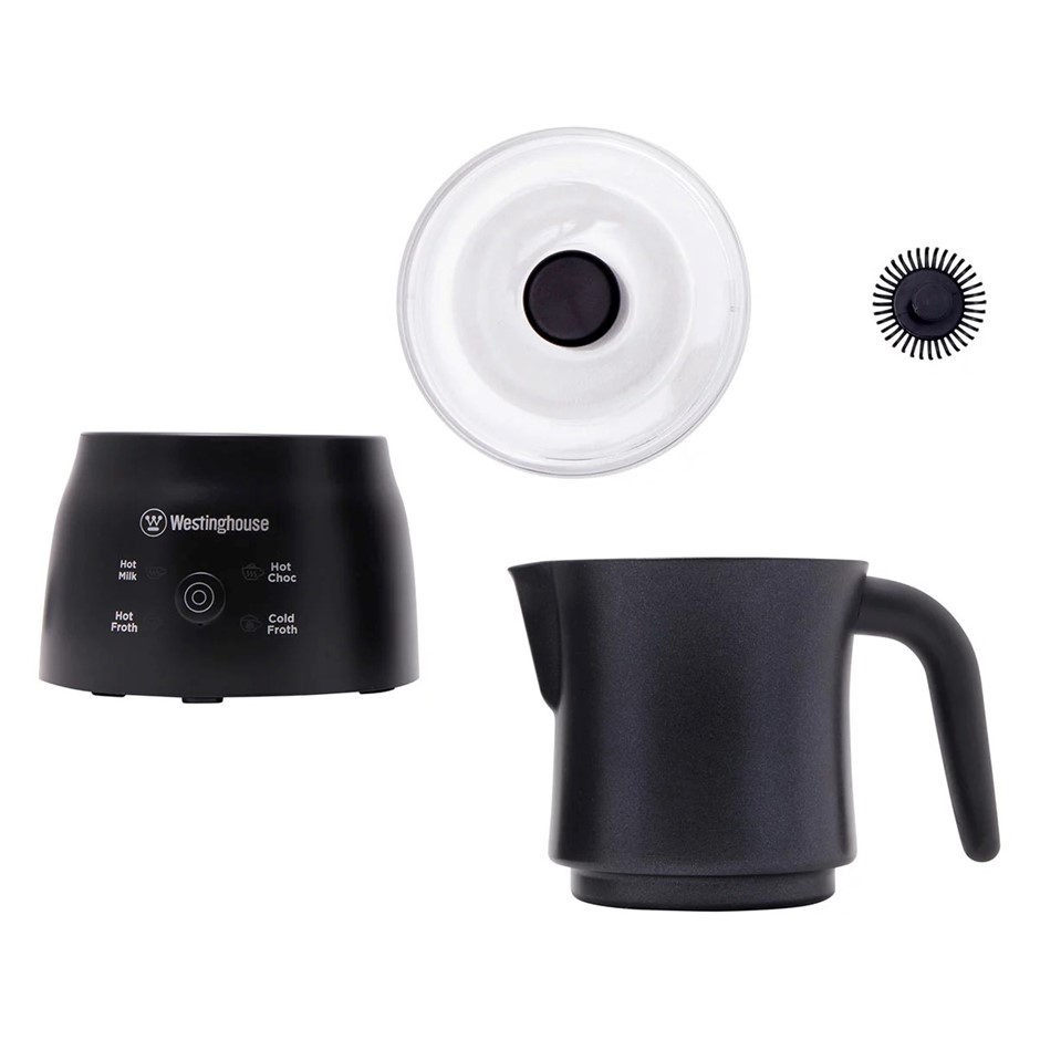 WESTINGHOUSE Milk Frother, 250ml, Black, WHMF03K. NB: Well used, jug & lid