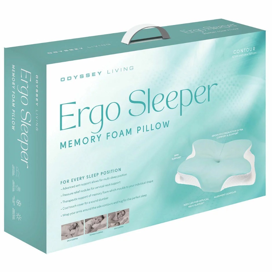 ODYSSEY LIVING Ergo Sleeper Memory Foam Pillow. NB: Damaged packaging, shop