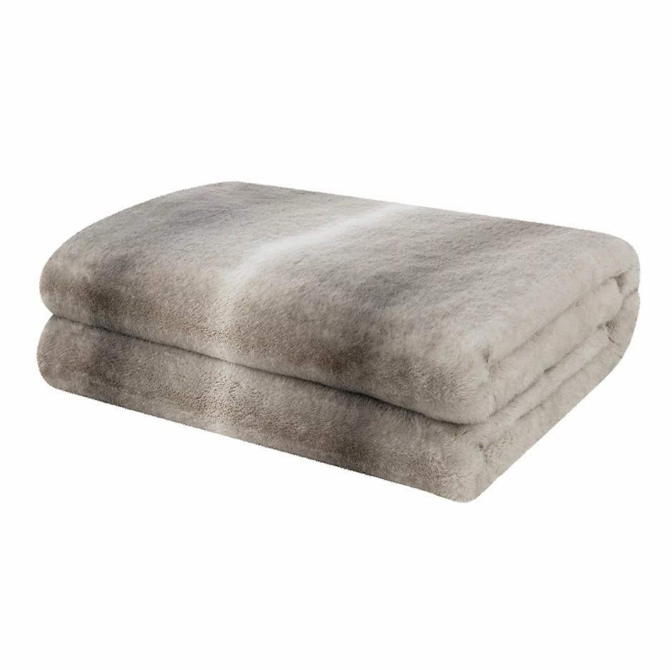 MON CHATEAU Luxe Faux Fur Throw Blanket, Grey.