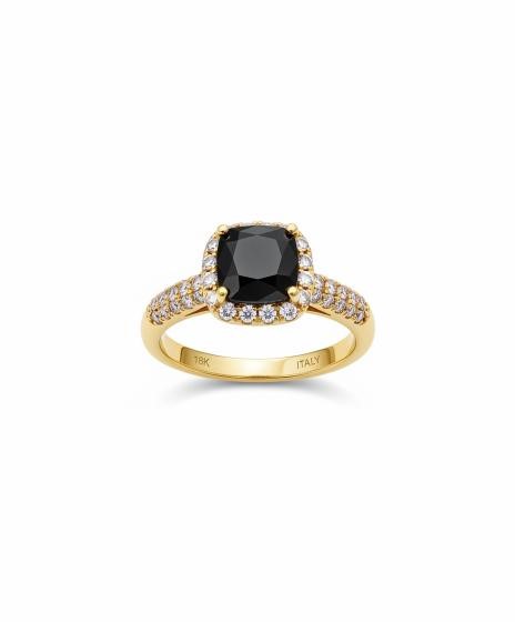 18K/Italy 2.0ct Black Princess Cut Yellow Gold Filled Ring7US
