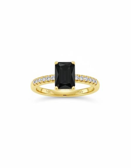 14K/Italy 2.0ct Black Emerald Cut Yellow Gold Filled Ring9US