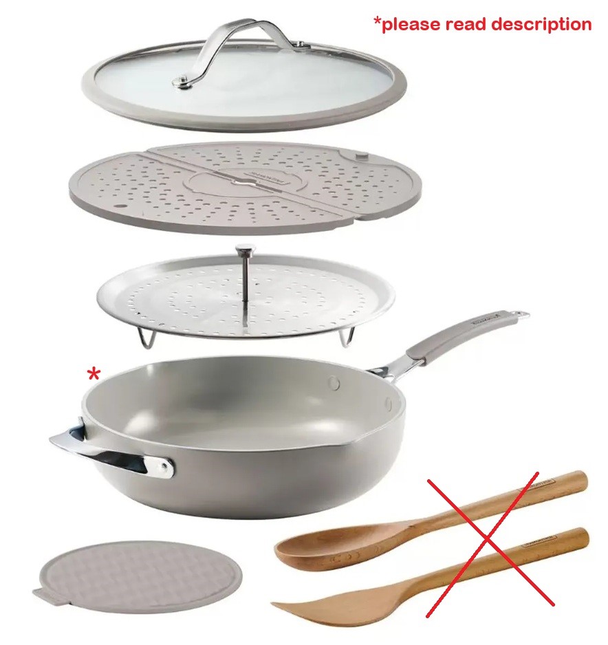 TRAMONTINA 7pc All In One Plus Pan Set, Moonbeam. NB: 2 x wooden utensils m