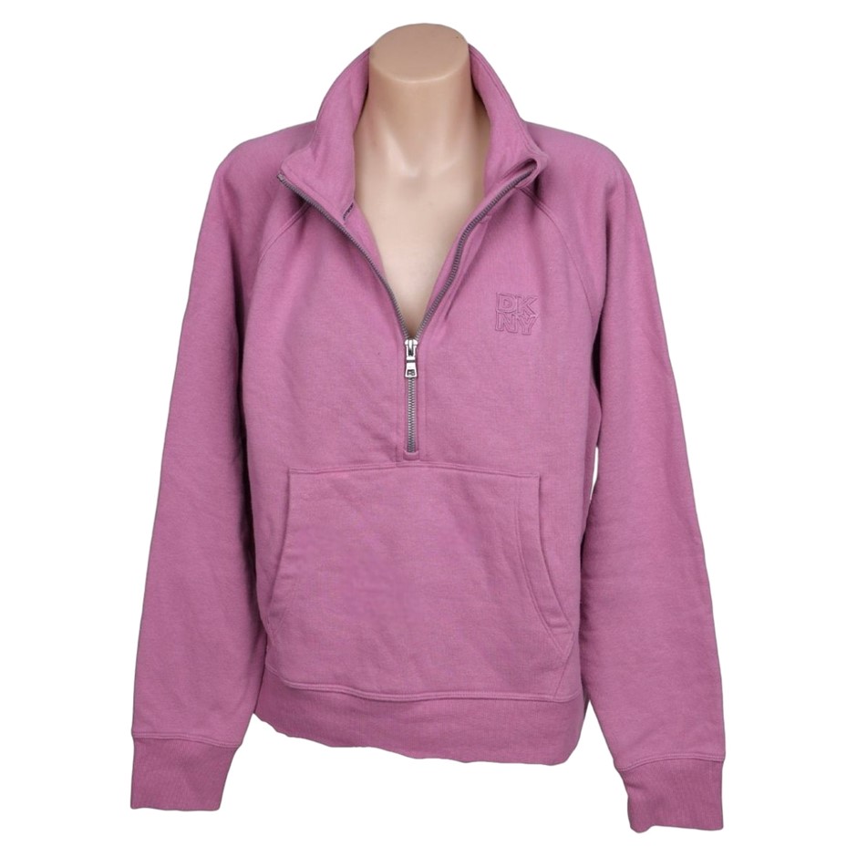 DKNY Women's Half Zip Fleece Sweatshirt, Size XL, Magenta (Dusty Orchid).