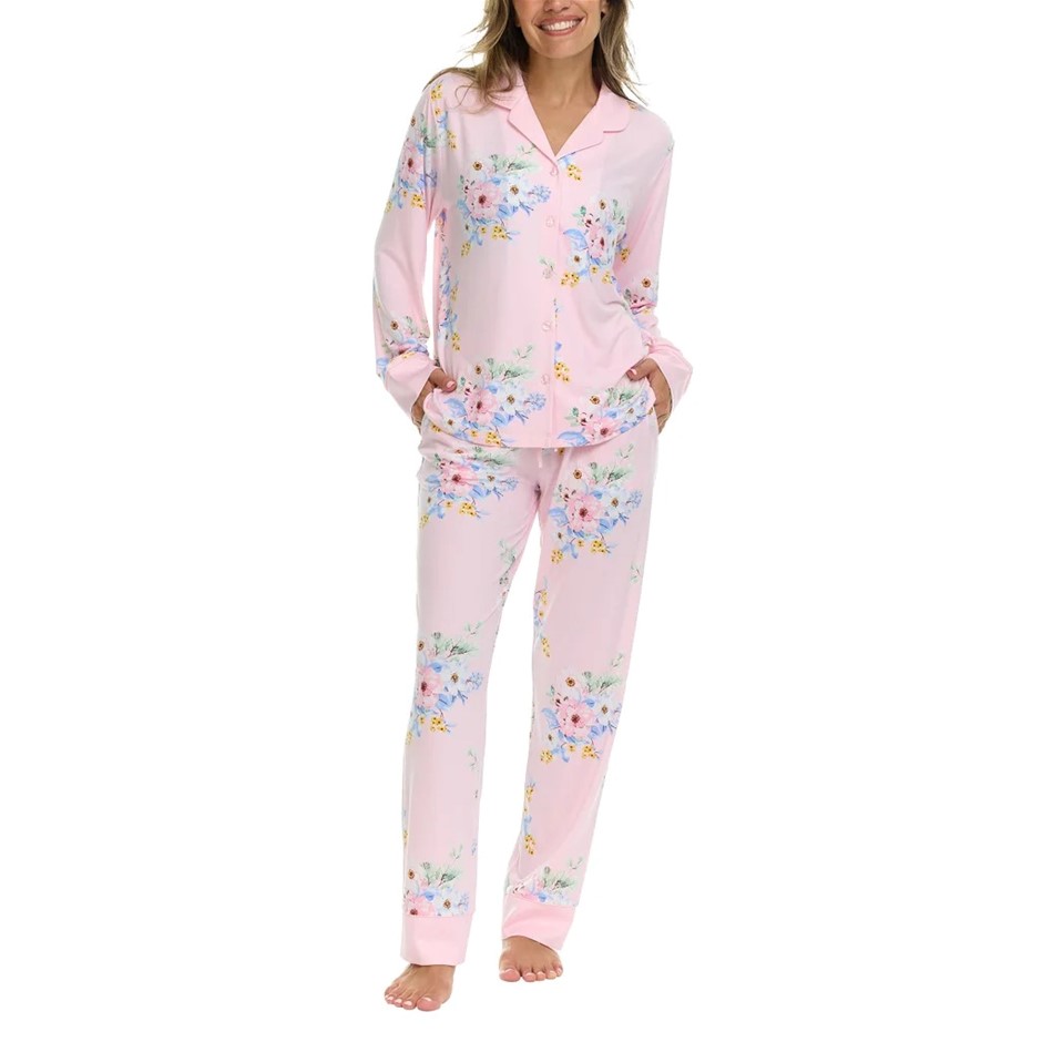 FLORA NIKROOZ Women's Satin Trim PJ Set, Size M, Pink. Buyers Note - Disco