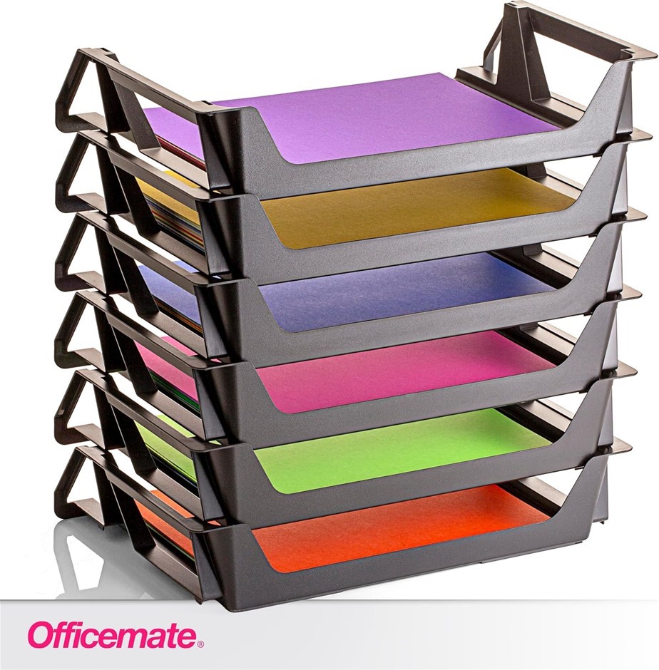 Officemate OIC Achieva Side Load Letter Tray, Recycled, Black, 6 Pack (2621