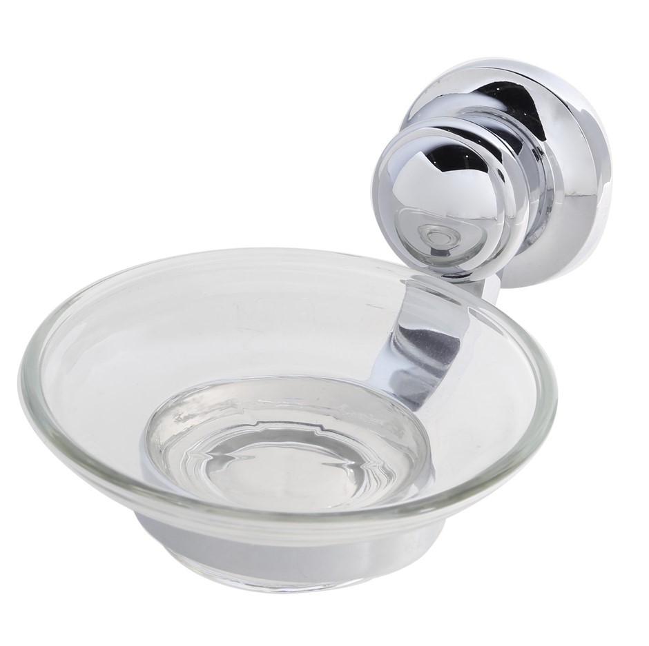MILENO Chrome Finish Soap Holder with Glass Dish.