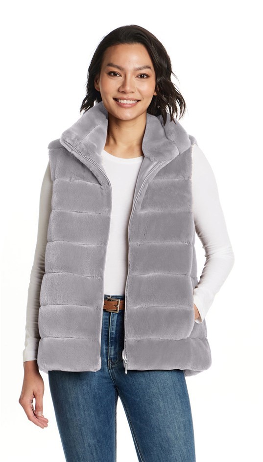 WEATHERPROOF Women's Faux Fur Vest, Size M, Grey.