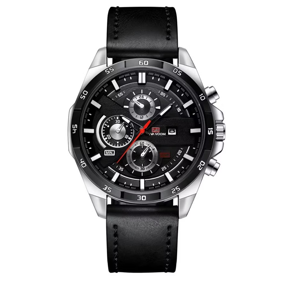 Multifunctional Water Resistant Fashion Watch for Men, Black/Silver