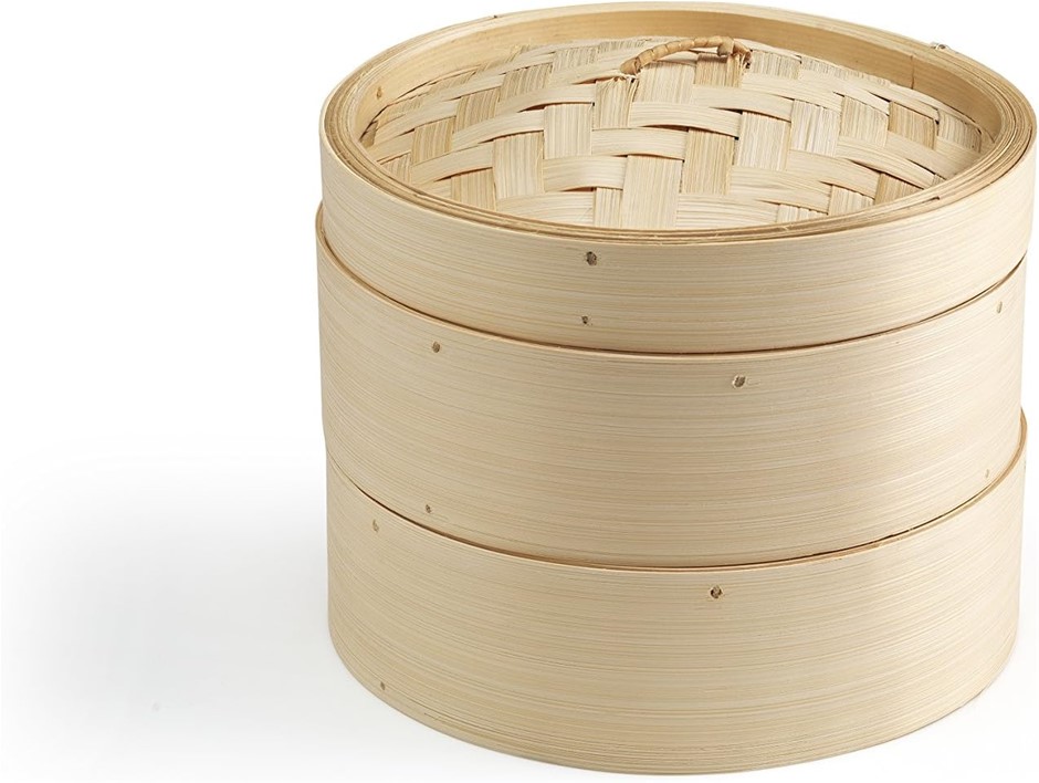 KEN HOME Excellence 2-Tier Round 20cm Bamboo Steamer Fish/Vegetables Cooker