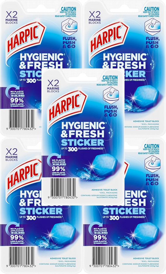 5 x 2 PACK Harpic Hygienic & Fresh Sticker Marine Toilet Block