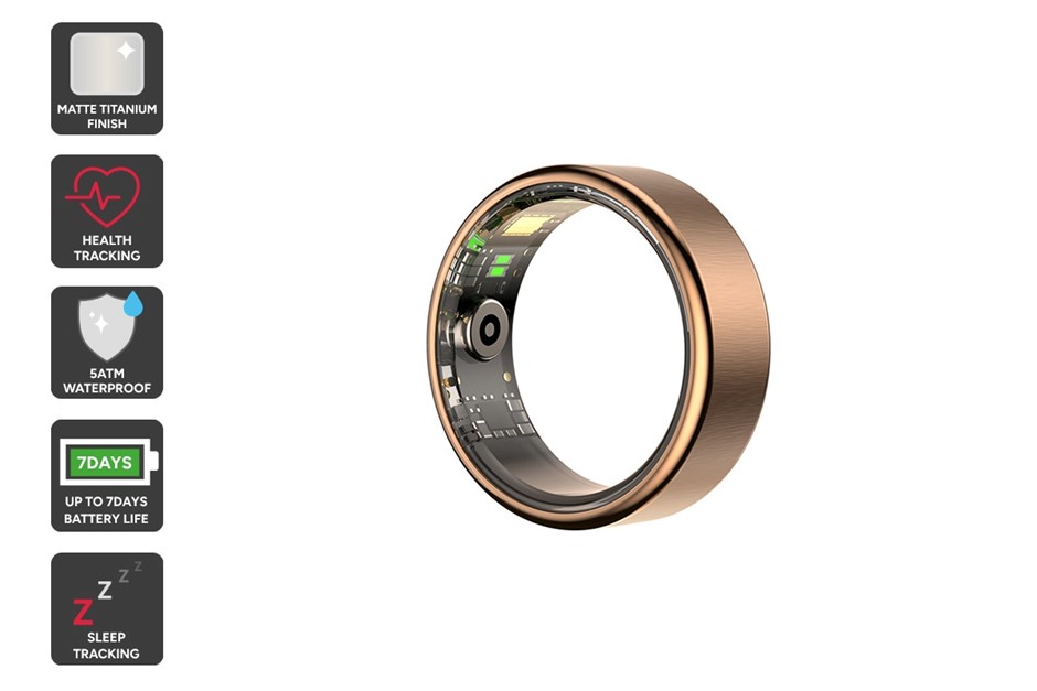 Kogan Aura Ti Smart Ring (Titanium, Rose Gold, Size 11)